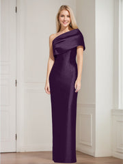 Sheath/Column One-Shoulder Sleeveless Floor-Length Mother of the Bride Dresses with Bowknot