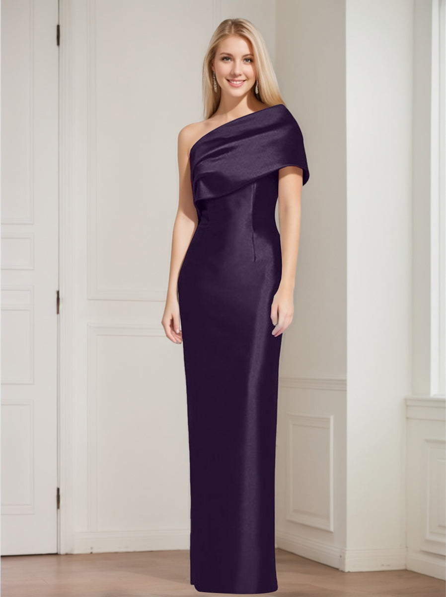 Sheath Column One Shoulder Sleeveless Floor Length Mother Of The Bride Dresses With Bowknot
