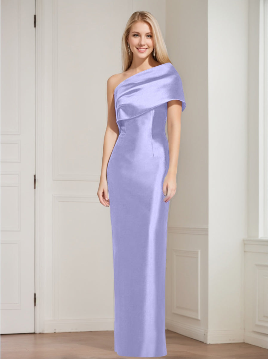 Sheath Column One Shoulder Sleeveless Floor Length Mother Of The Bride Dresses With Bowknot