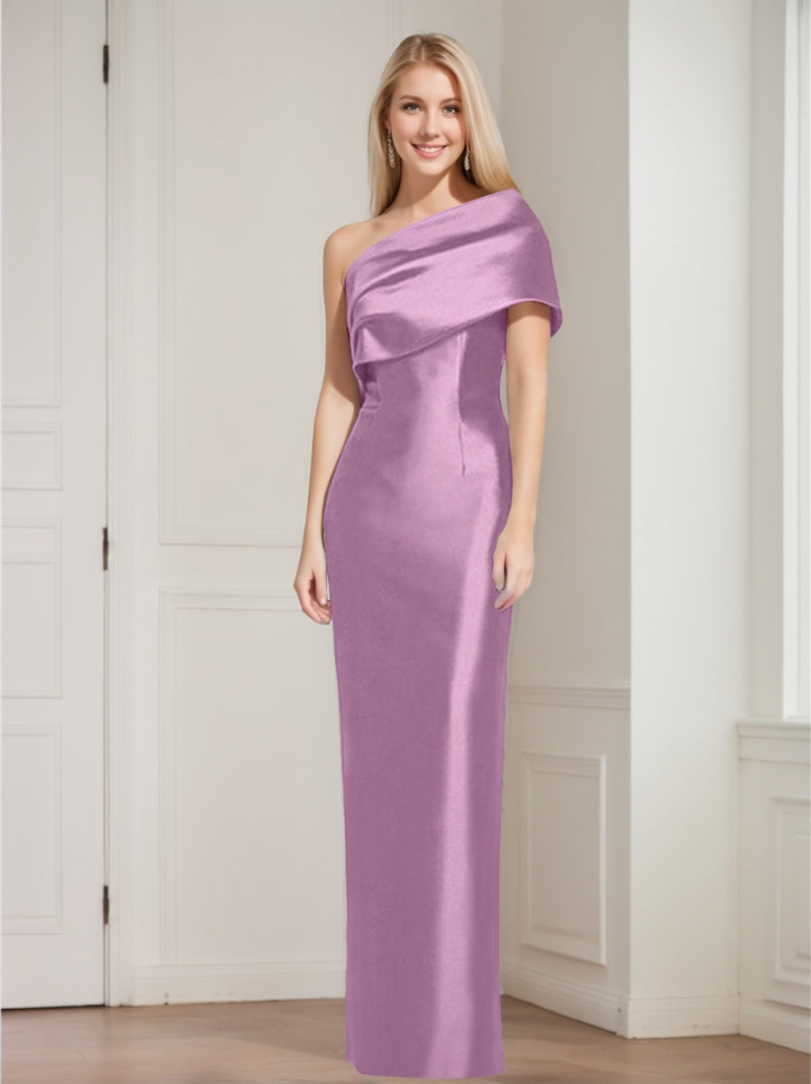 Sheath Column One Shoulder Sleeveless Floor Length Mother Of The Bride Dresses With Bowknot