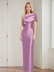 Sheath Column One Shoulder Sleeveless Floor Length Mother Of The Bride Dresses With Bowknot
