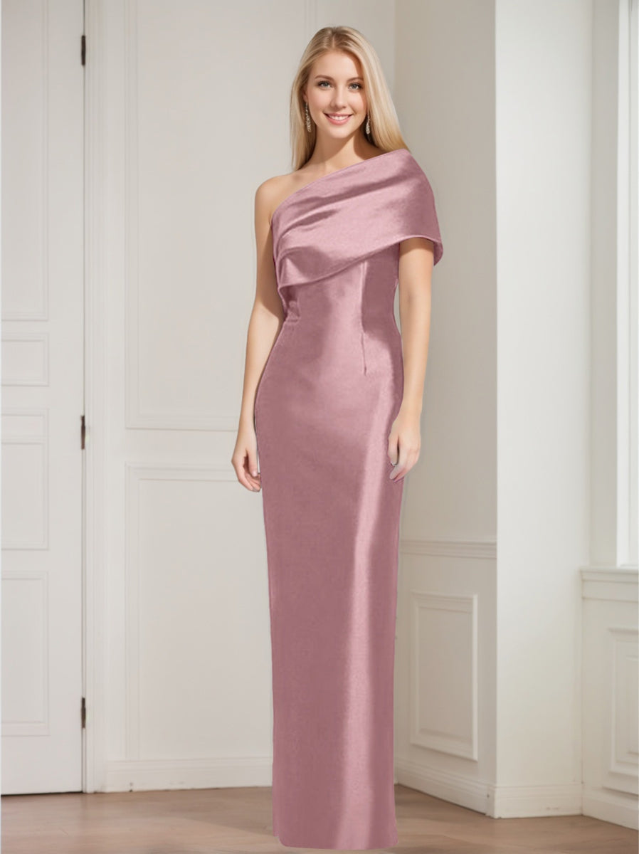 Sheath Column One Shoulder Sleeveless Floor Length Mother Of The Bride Dresses With Bowknot