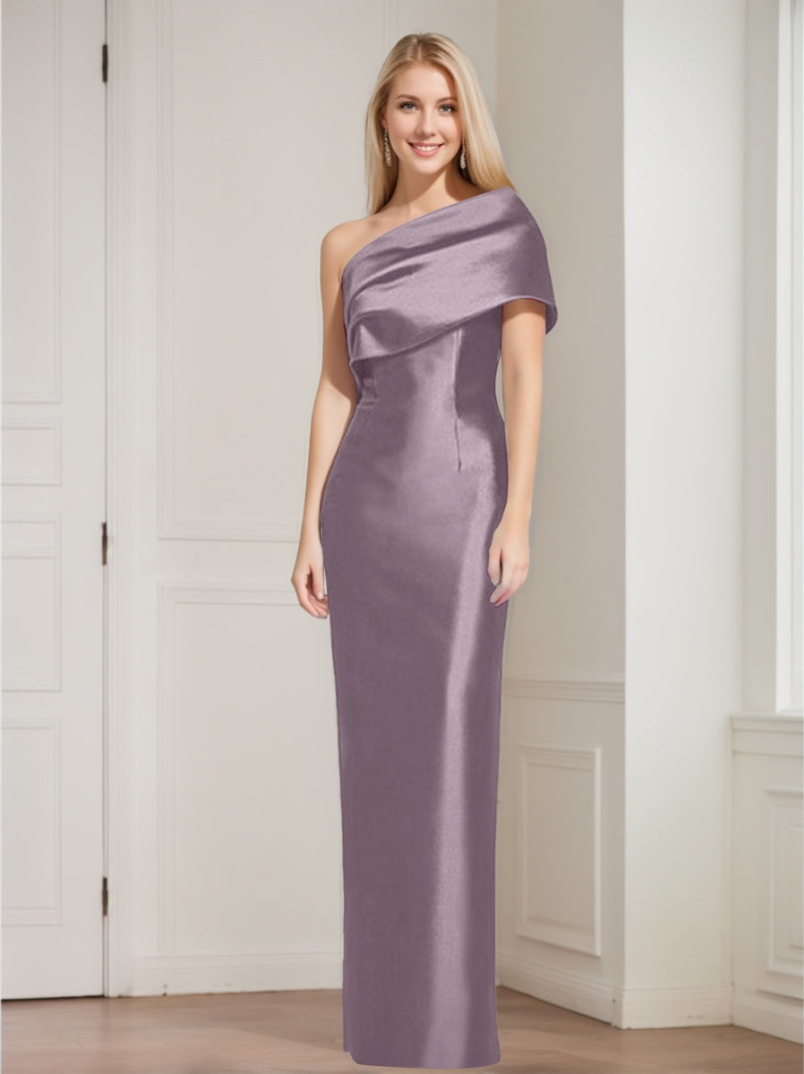Sheath Column One Shoulder Sleeveless Floor Length Mother Of The Bride Dresses With Bowknot