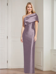 Sheath Column One Shoulder Sleeveless Floor Length Mother Of The Bride Dresses With Bowknot