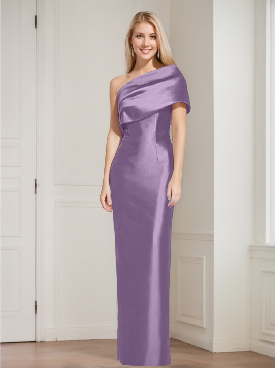 Sheath Column One Shoulder Sleeveless Floor Length Mother Of The Bride Dresses With Bowknot