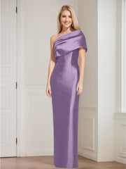 Sheath Column One Shoulder Sleeveless Floor Length Mother Of The Bride Dresses With Bowknot
