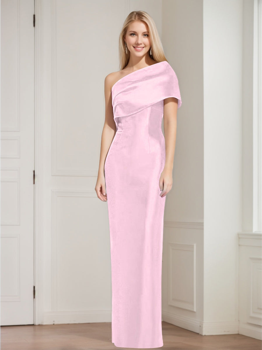 Sheath Column One Shoulder Sleeveless Floor Length Mother Of The Bride Dresses With Bowknot