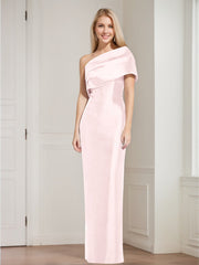 Sheath Column One Shoulder Sleeveless Floor Length Mother Of The Bride Dresses With Bowknot