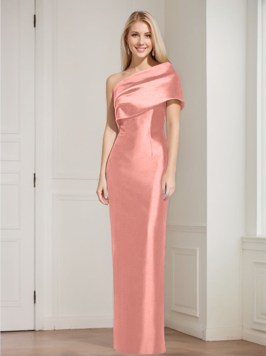 Sheath Column One Shoulder Sleeveless Floor Length Mother Of The Bride Dresses With Bowknot
