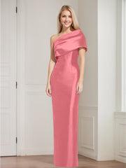 Sheath Column One Shoulder Sleeveless Floor Length Mother Of The Bride Dresses With Bowknot