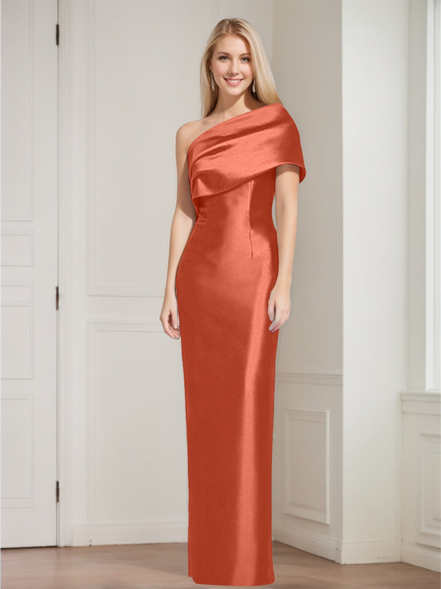 Sheath Column One Shoulder Sleeveless Floor Length Mother Of The Bride Dresses With Bowknot