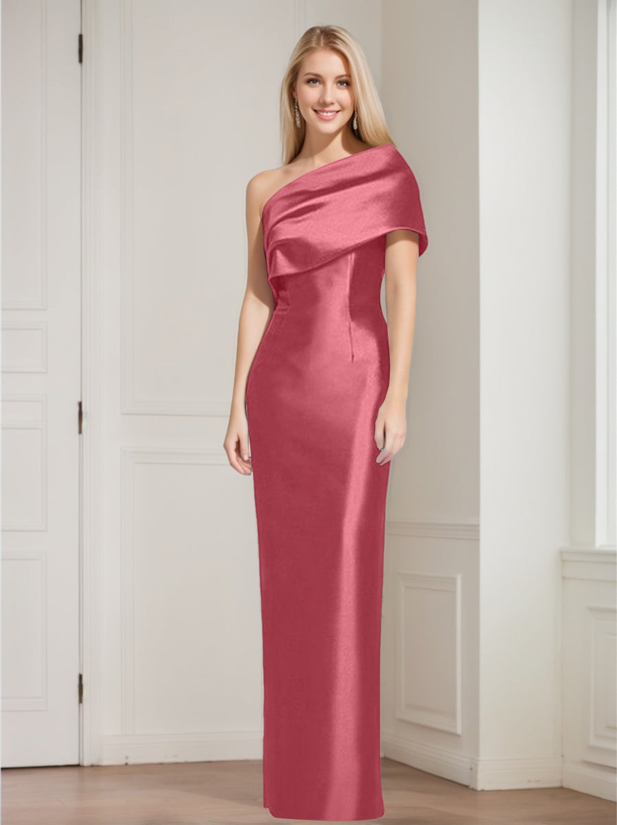 Sheath Column One Shoulder Sleeveless Floor Length Mother Of The Bride Dresses With Bowknot
