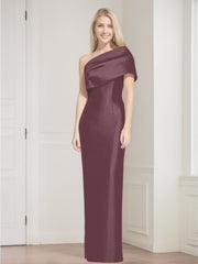 Sheath Column One Shoulder Sleeveless Floor Length Mother Of The Bride Dresses With Bowknot