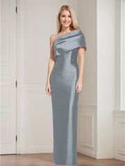 Sheath Column One Shoulder Sleeveless Floor Length Mother Of The Bride Dresses With Bowknot