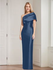 Sheath Column One Shoulder Sleeveless Floor Length Mother Of The Bride Dresses With Bowknot