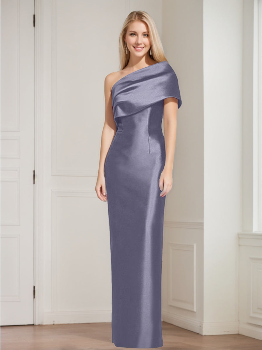 Sheath Column One Shoulder Sleeveless Floor Length Mother Of The Bride Dresses With Bowknot