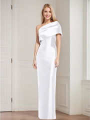 Sheath Column One Shoulder Sleeveless Floor Length Mother Of The Bride Dresses With Bowknot