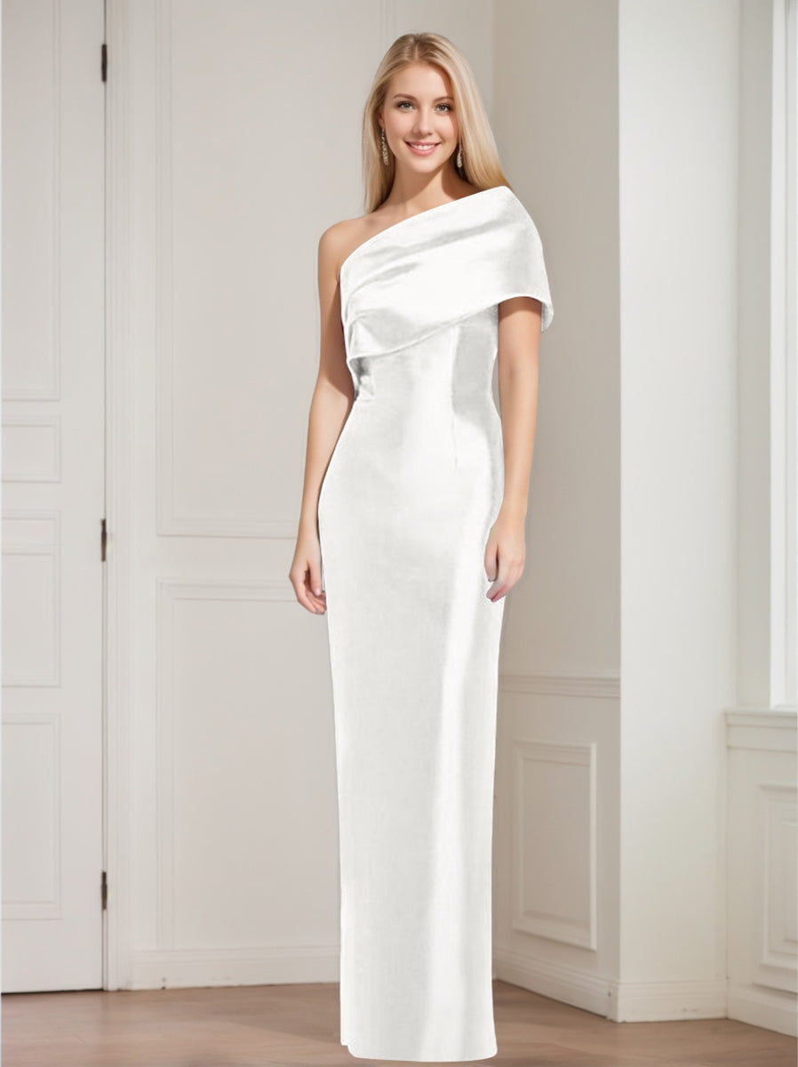 Sheath Column One Shoulder Sleeveless Floor Length Mother Of The Bride Dresses With Bowknot