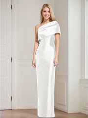 Sheath Column One Shoulder Sleeveless Floor Length Mother Of The Bride Dresses With Bowknot