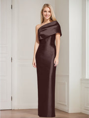Sheath Column One Shoulder Sleeveless Floor Length Mother Of The Bride Dresses With Bowknot