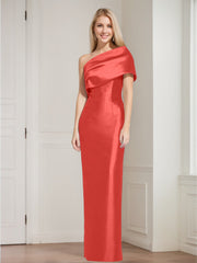 Sheath/Column One-Shoulder Sleeveless Floor-Length Mother of the Bride Dresses with Bowknot