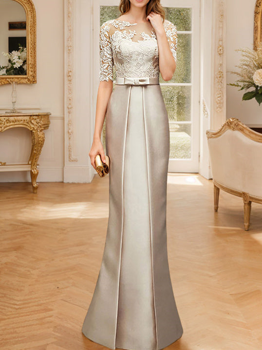 Sheath Column Illusion Neck Floor Length Mother Of The Bride Dresses