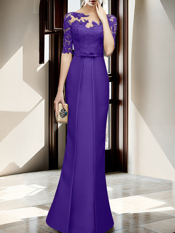 Sheath Column Illusion Neck Floor Length Mother Of The Bride Dresses