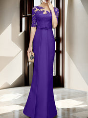 Sheath Column Illusion Neck Floor Length Mother Of The Bride Dresses