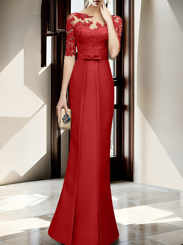 Sheath Column Illusion Neck Floor Length Mother Of The Bride Dresses