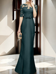 Sheath Column Illusion Neck Floor Length Mother Of The Bride Dresses