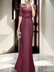 Sheath Column Illusion Neck Floor Length Mother Of The Bride Dresses