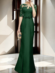 Sheath Column Illusion Neck Floor Length Mother Of The Bride Dresses