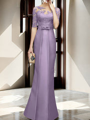 Sheath Column Illusion Neck Floor Length Mother Of The Bride Dresses