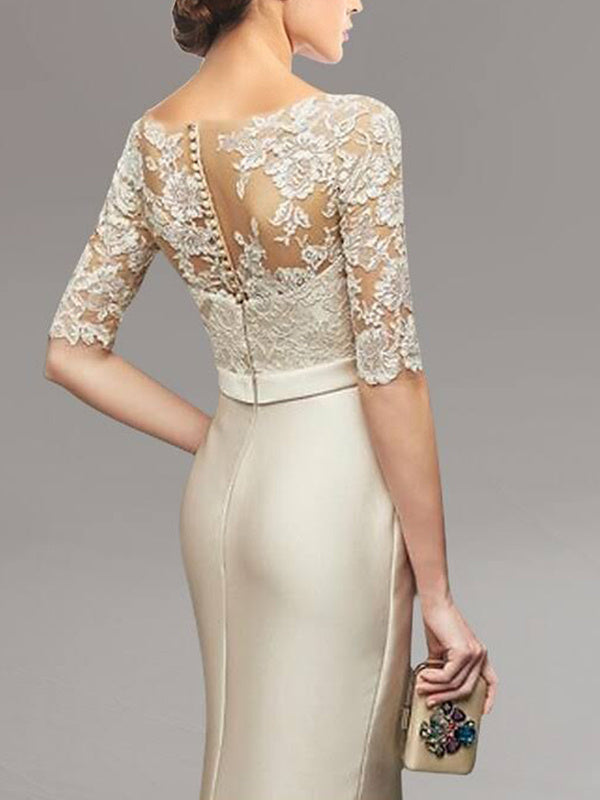 Sheath Column Illusion Neck Floor Length Mother Of The Bride Dresses
