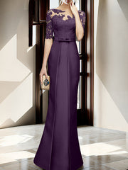 Sheath Column Illusion Neck Floor Length Mother Of The Bride Dresses