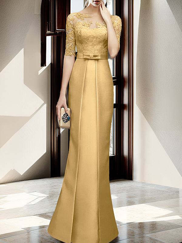 Sheath Column Illusion Neck Floor Length Mother Of The Bride Dresses