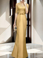 Sheath Column Illusion Neck Floor Length Mother Of The Bride Dresses