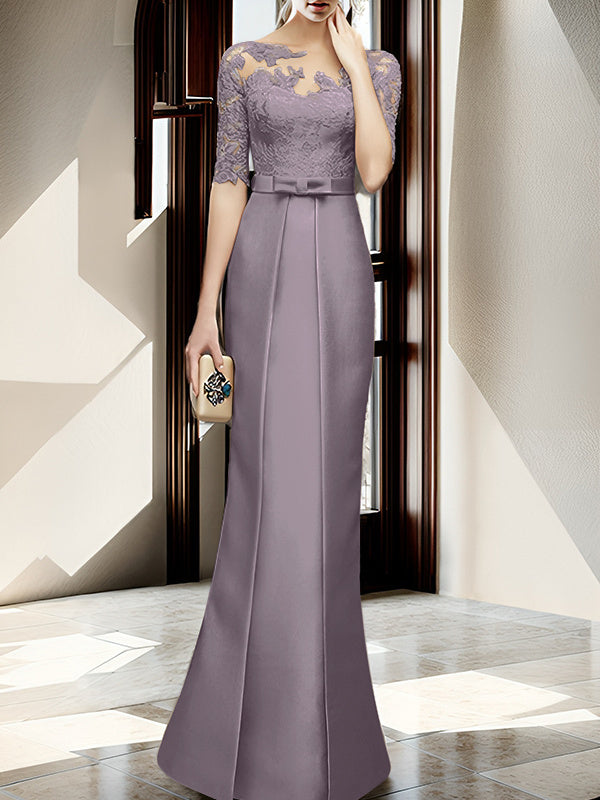 Sheath Column Illusion Neck Floor Length Mother Of The Bride Dresses