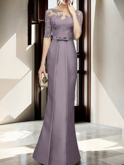 Sheath Column Illusion Neck Floor Length Mother Of The Bride Dresses