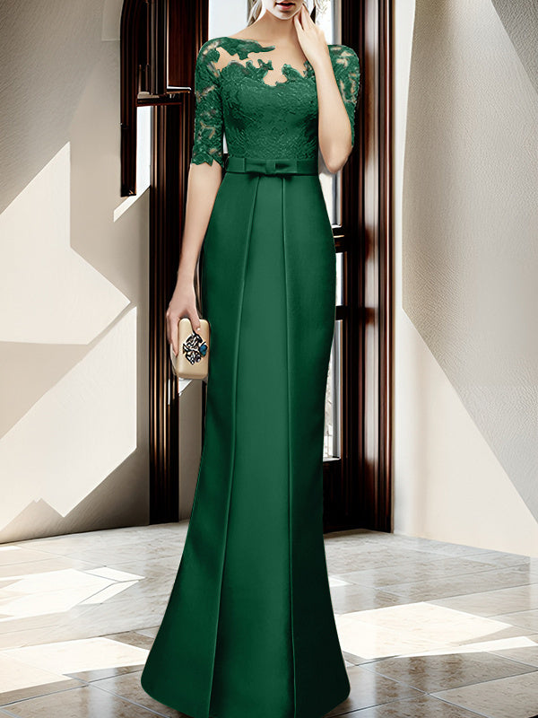 Sheath Column Illusion Neck Floor Length Mother Of The Bride Dresses