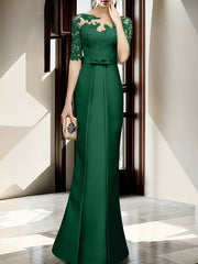 Sheath Column Illusion Neck Floor Length Mother Of The Bride Dresses