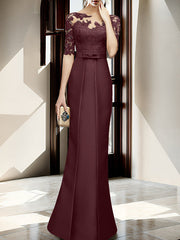 Sheath Column Illusion Neck Floor Length Mother Of The Bride Dresses