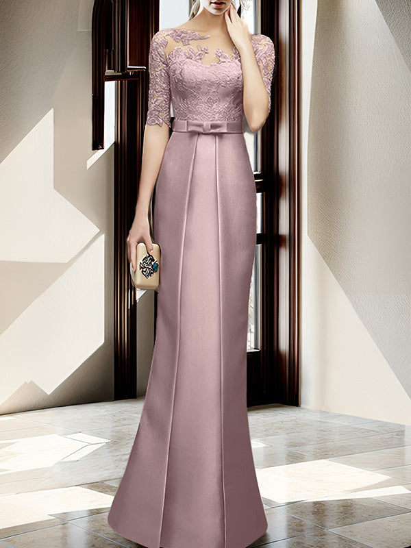 Sheath Column Illusion Neck Floor Length Mother Of The Bride Dresses