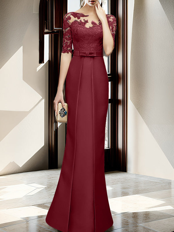 Sheath Column Illusion Neck Floor Length Mother Of The Bride Dresses