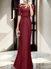 Sheath Column Illusion Neck Floor Length Mother Of The Bride Dresses