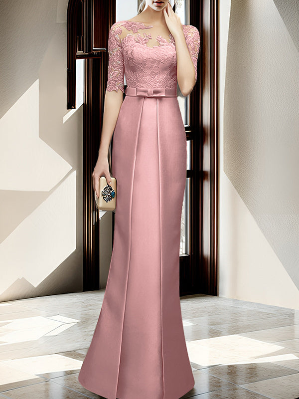 Sheath Column Illusion Neck Floor Length Mother Of The Bride Dresses