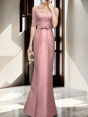 Sheath Column Illusion Neck Floor Length Mother Of The Bride Dresses
