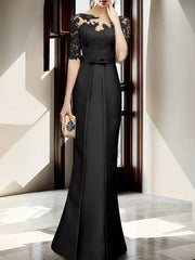 Sheath Column Illusion Neck Floor Length Mother Of The Bride Dresses