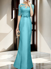 Sheath Column Illusion Neck Floor Length Mother Of The Bride Dresses