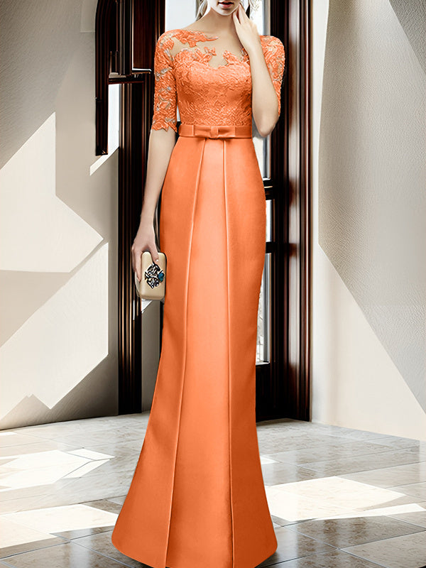 Sheath Column Illusion Neck Floor Length Mother Of The Bride Dresses
